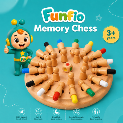 Funfio wooden memory chess game for kids with colorful pegs and color matching dice